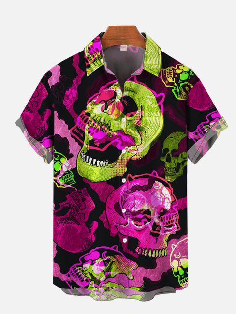 Art Bright Rainbow Skull Blacklight Hippie Printing Short Sleeve Shirt