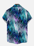 Cyan And Purple Abstract Dye Ripple Stripe Printing Short Sleeve Shirt
