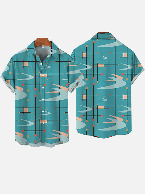Simple Line Irregular Geometry Printing Short Sleeve Shirt