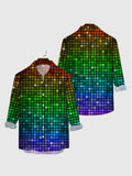 70's Disco Metallic Colorful Glitter Mosaic Pattern Printing Men's Long Sleeve Shirt