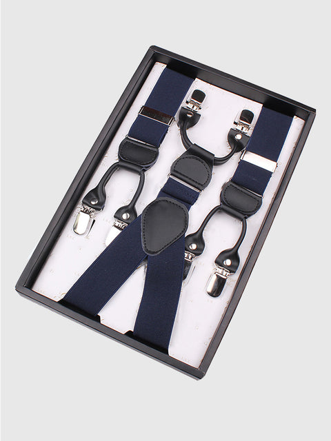 Bretelles élastiques pour hommes à six clips bleu marine