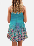Blue Gradient Psychedelic Floral Printed Sleeveless Camisole Dress