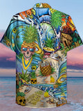 Eye-Catching Psychedelic Hippie Beach Skull Pineapple Printing Carnival Hawaiian Short Sleeve Shirt
