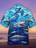 Eye-Catching Marine Life School Of Sharks Printing Cuban Collar Hawaiian Short Sleeve Shirt
