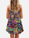 Carnival Psychedelic Colorful Oil Painting Cat Sleeveless Camisole Dress