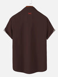 Vintage Black And Brown Stitching Orange Gradient Flame Printing Short Sleeve Shirt