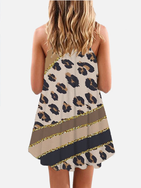 Fashionable Sexy Gold-Edged Leopard Print Sleeveless Camisole Dress