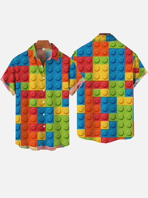 Funny Rainbow Handmade Lego Micro Particle Building Blocks Printing Hawaiian Short Sleeve Shirt