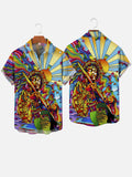 Eye-Catching Psychedelic Hippie Colorful Pop Art Artist Jimi Hendrix Printing Double Collar Type Short Sleeve Shirt