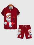Christmas Elements Red Matching Santa Claus And Rose Printing Men's Shorts