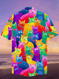 Eye-Catching Colorful Cute Pet Cat Party Printing Cuban Collar Hawaiian Short Sleeve Shirt