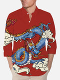 Retro Movie Hand Painted Blue Dragon Printing Men's Long Sleeve Shirt