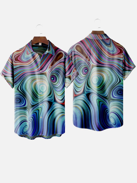 Art Tech Gradient Hawaiian Colorful Swirls Printing Short Sleeve Shirt