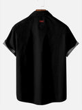 50s Black And White Stitching Poker Printing Breast Pocket Las Vegas Short Sleeve Shirt