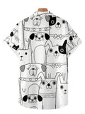 Black and White Puppies Printing Men's Short Sleeve Shirt