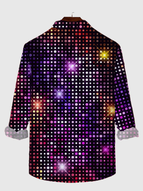 70's Disco Black Shine Mosaic Printed Men's Long Sleeve Shirt