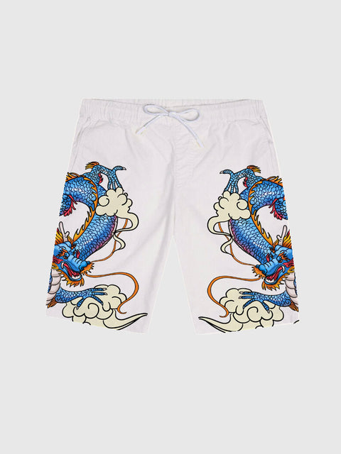 Hand Painted Cartoon Blue Dragon Printing Men's Shorts