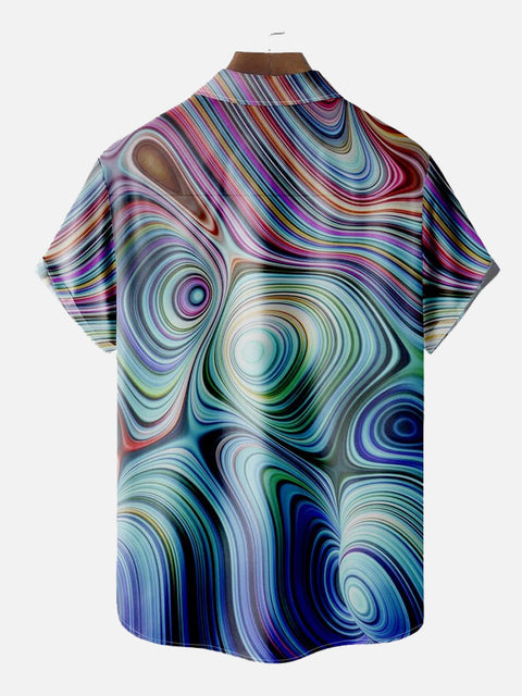 Art Tech Gradient Hawaiian Colorful Swirls Printing Short Sleeve Shirt