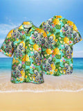 Eye-Catching Holiday Wind Octopus Tropical Plant Fruit Printing Cuban Collar Hawaiian Short Sleeve Shirt