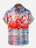 Flamingo Floral Hawaiian Printing Short Sleeve Shirt