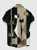 Motif géométrique de style moderne du milieu du siècle et chemise à manches courtes pour homme avec impression de chat