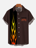 Vintage Black And Brown Stitching Orange Gradient Flame Printing Short Sleeve Shirt