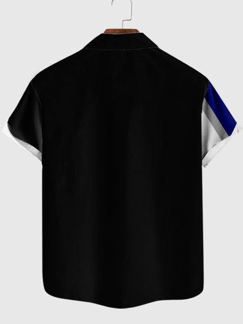 Vintage Black and Blue Stripe Men's Short Sleeve Shirt