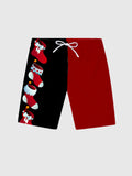 Christmas Elements Black And Red Stitching Cute Christmas Hose Printing Men's Shorts
