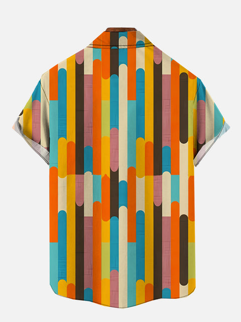 Colorful Long Mosaic Pixel Style Printing Short Sleeve Shirt
