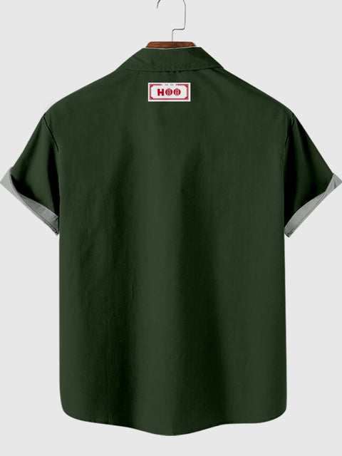 1960s Green & Blue & White Stitching Men's Short Sleeve Shirt