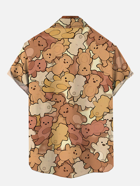 Full-Print Cute Teddy Bear Doll Printing Short Sleeve Shirt