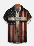 Old Rugged Cross And American Flag Printing Short Sleeve Shirt