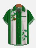 St. Patricks Day Green And White Stitching Wealthy Gnome And Lucky Clovers Printing Short Sleeve Shirt