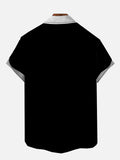 Casual Hawaiian DarkGreen Stripes Black And White Stars Printing Short Sleeve Shirt