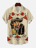 Valentine's Day Mexican Couples Art Painting Printing Cuban Collar Short Sleeve Shirt