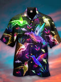 Eye-Catching Psychedelic Hippie Rainbow Flying Birds Printing Cuban Collar Hawaiian Short Sleeve Shirt