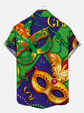 Mardi Gras Carnival Green And Golden Dominos Cuban Collar Short Sleeve Shirt
