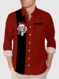 Vintage Christmas Elements Red And Black Stitching Giraffe Wearing Christmas Headdress Printing Men's Long Sleeve Shirt
