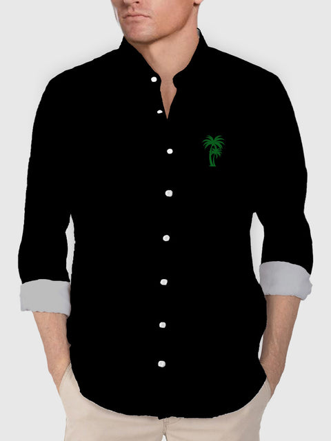 Black-Green Hawaiian Coconut Tree Printing Men's Long Sleeve Shirt