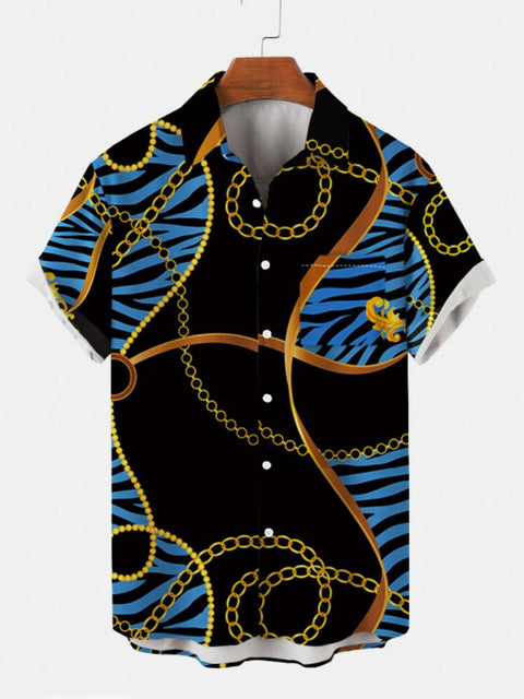 Chemise à manches courtes à rayures bleues à chaîne irrégulière pour hommes