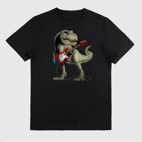Dinosaur Playing Electric Guitar Printing Short Sleeve Tee