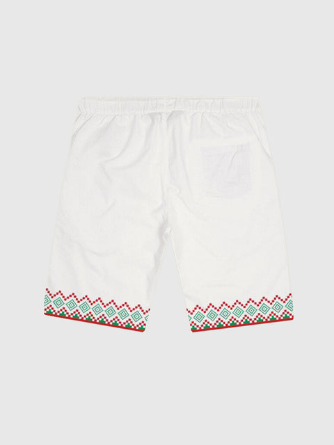 Retro White, Red And Green Mosaics Shorts