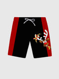 Christmas Elements Retro Trendy Red And Black Matching Cartoon Elk Printing Men's Shorts