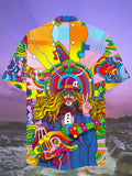 60's Peace Hippie Style Eye-catching Abstract Colorful Music Love And Peace Printing Short Sleeve Shirt