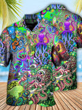 Eye-Catching Psychedelic Hippie Funny Octopus Printing Cuban Collar Hawaiian Short Sleeve Shirt