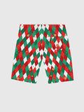 Christmas Elements Christmas Red And Green Stitching Diamond Printing Printing Men's Shorts
