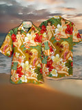 Eye-Catching Hawaii Beach Style Floral And Girls Printing Cuban Collar Short Sleeve Shirt