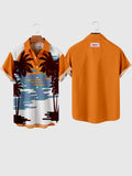 Sun, Ripples and Coconut Tree Printing Men's Short Sleeve Shirt