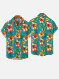 Red Hibiscus Floral Print Hawaiian Vacation Short Sleeve Shirt