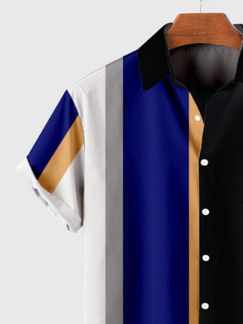 Vintage schwarzes und blaues Streifen-Herren-Kurzarmhemd